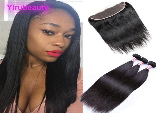 

3 bundles with 13 x4 lace frontal straight hair malaysian human hair natural color hair extensions with closures3154711, Black;brown