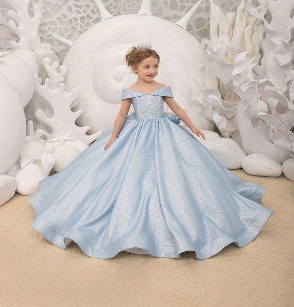 

2022 flower girls039 dresses ball gown puffy bling sparkly offtheshoulder bowknot pageant party first communion gowns kids ba4714054, White;blue