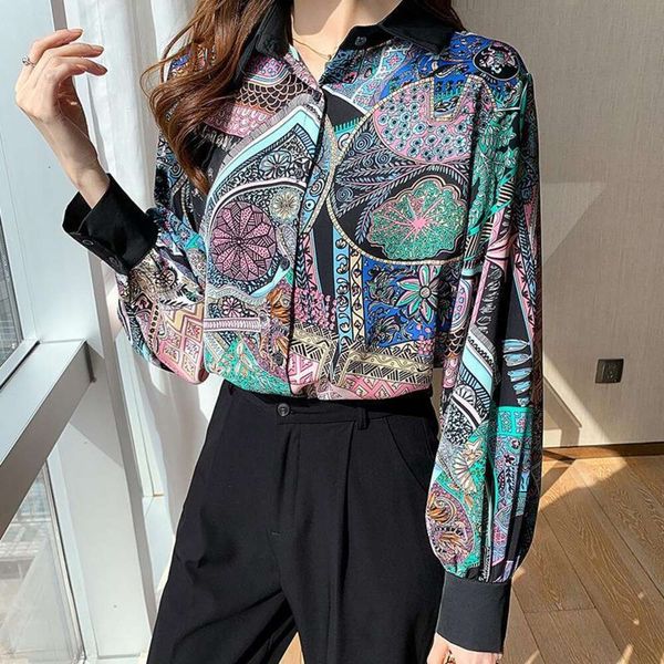 

lantern sleeve floral chiffon shirt for women autumn long sleeved, White