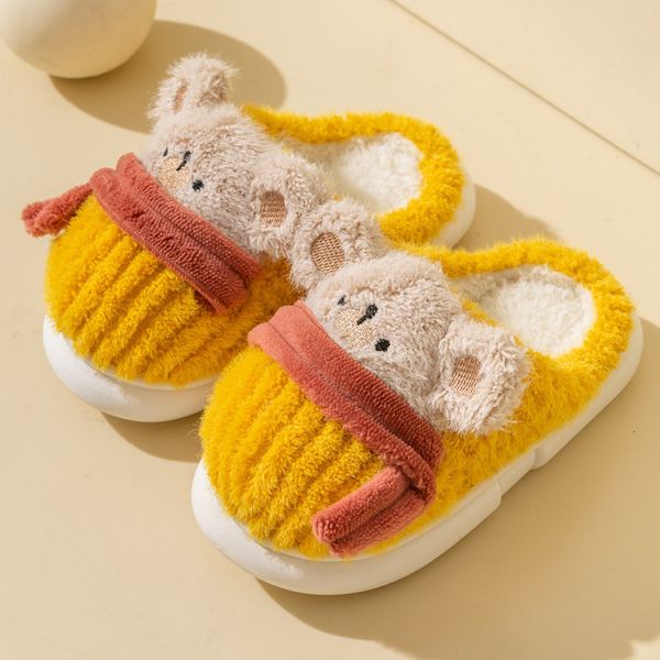 

slipper children  boys girls plush slippers cute cartoon scarf bear household kids cotton shoes solid color casual toddler 230814, Black;grey