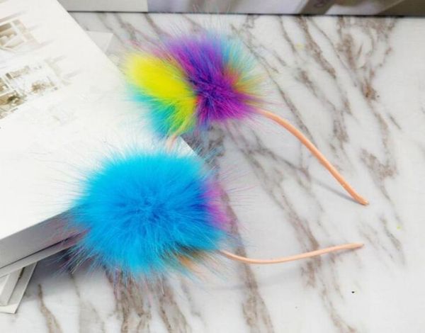 

colorful pompon ball headband adults children fluffy fur balls hair accessory headwear birthday party favor christmas7667433, Slivery;white