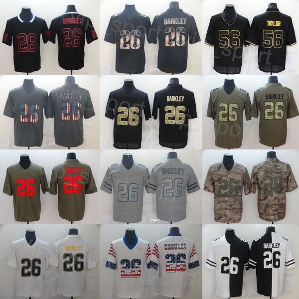 

mens 26 saquon barkley football jersey 56 lawrence taylor uniform stitched black salute to service usmc army green flag hemp grey hyphenatio, Black;red