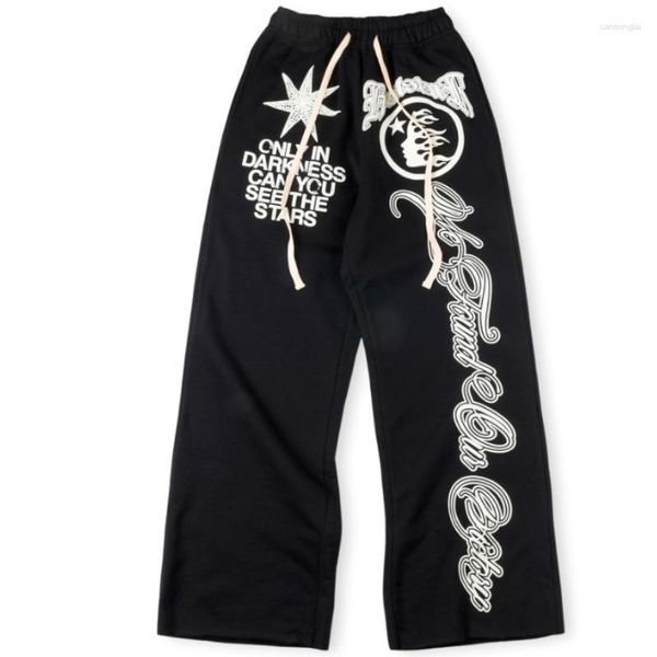 

men's pants hellstar studios red flare thick washed men women1:1 quality black denim elastic waist streetwear