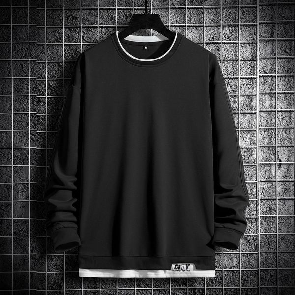 

mens hoodies sweatshirts men solid drop shoulder 2 in 1 sweatshirt 230815, Black
