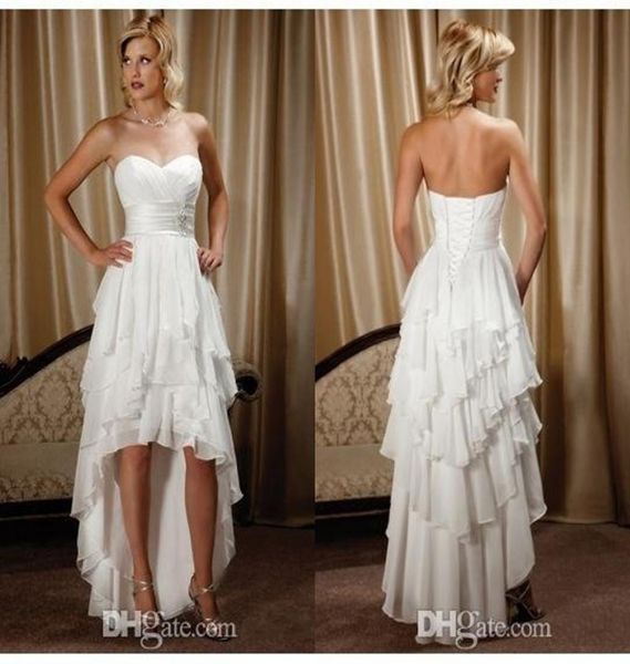 

new arrival short front long back sweetheart chiffon high low country western wedding dresses6878253, White