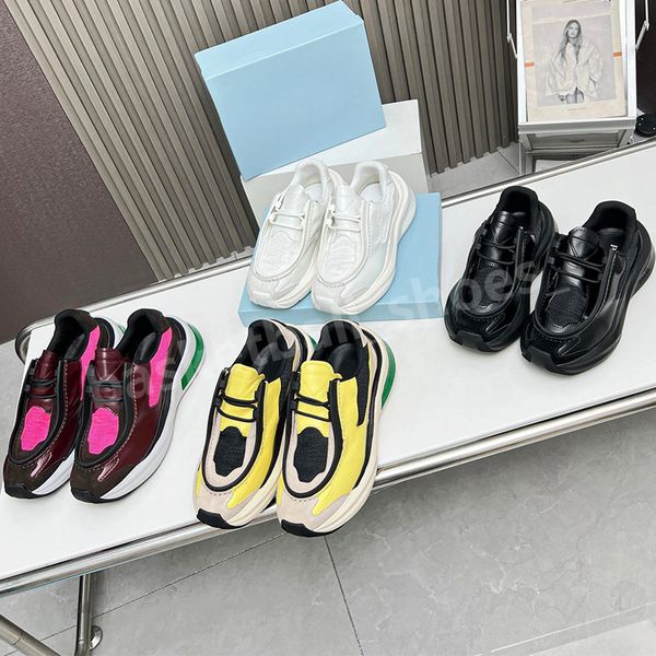 

designer calfskin casual shoes sneakers cycling fabric and suede elements adorn shiny leather sneakers soprts running shoe size 35-46, Black