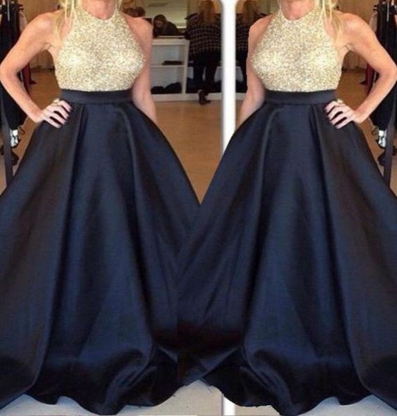 

unique gold sequined prom dresses long puffy navy blue backless dresses evening wear formal a line arabic holiday summer par6513166, Black