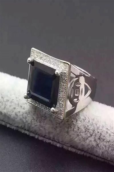 

luxury sapphire ring for man 10 12mm genuine black sapphire pure 925 sterling silver man ring from the biggest chinese sapphire mi9301928, Slivery;golden