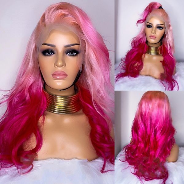 

brazilian hair ombre pink colored lace front wig pre plucked 13x4 lace frontal wigs simulation human hair 36 inch body wave lace wig for wom, Black