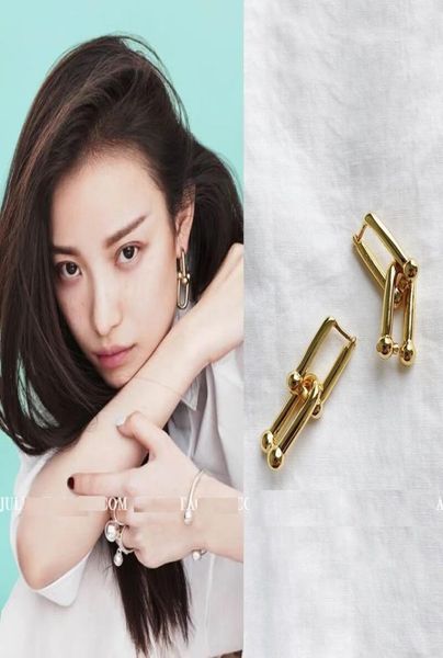 

rongho brand vintage metal bamboo stud earrings for women punk femme hiphop brincos knot link chain earring pendant3561242, Golden;silver