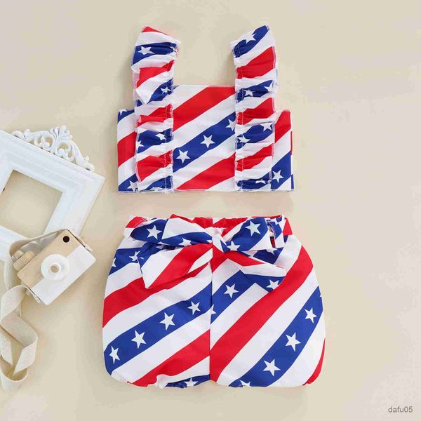 

clothing sets independence day 2pcs kids girls clothes sets 0-3y striped printed sleeveless vest +shorts clothing r230815, White
