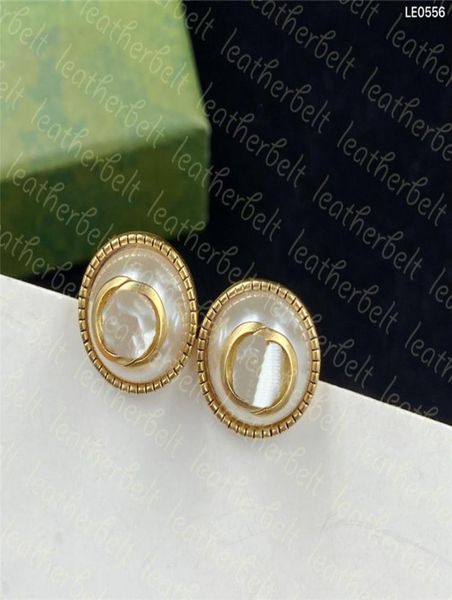 

classic pearl ear stud chic double letter studs retro gold plated earring women birthday party jewelry with box3461924, Golden;silver