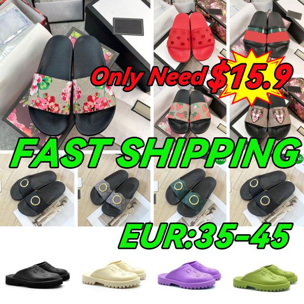 

2023 designer sandals rubber double g slides flat slippers bee tiger floral flower gg sandals canvas summer beach pantoufle for women men 36, Black