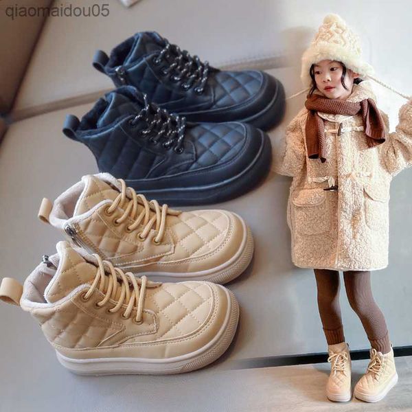 

sneakers british style warm plush short boots children's cotton boots 2023 winter light girls boys fashion leather boots solid color z2, Black;red