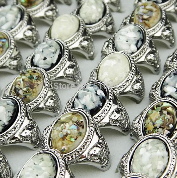 

2014 new arrival 30pcs guaranteed natural shell oval vintage silver rings for women mens whole jewelry lots a5015842966, Golden;silver