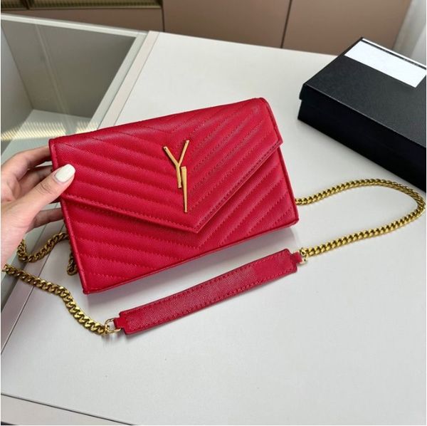 

luxury bag designer bags shoulder handbags leather fashion classic envelope chain bag gold silver sign y letter woman caviar crossbody black