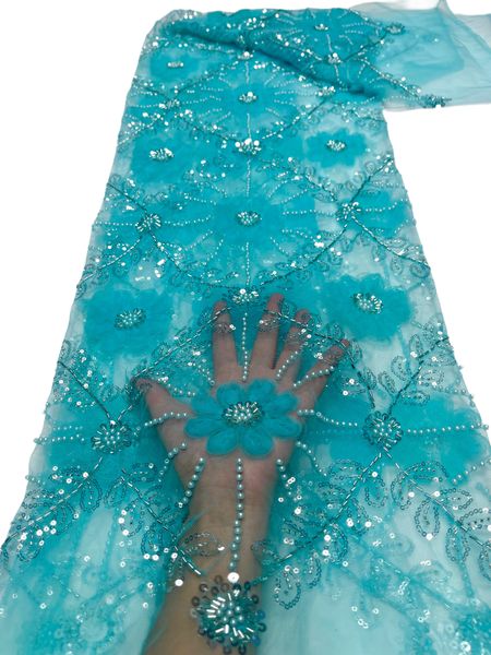 

embroidery lace 5 yards beaded tulle fabric nigerian ladies evening party formal dress women textile cloth sewing craft african female weddi, Black;white