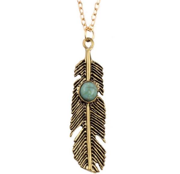 

leaf necklace turquoise necklace natural stone necklace retro sweater chain manufacturers supply whole 7100918, Silver