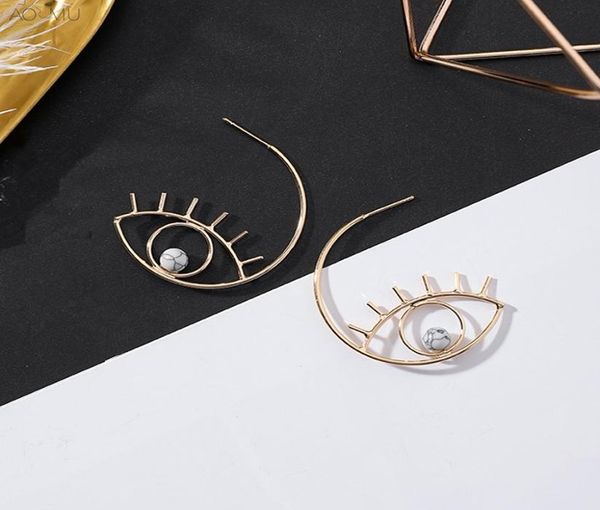 

aomu 2019 new simple exaggerate cute design marble eye metal eyelash stud earrings for women hollow fashion jewelry brincos gift3270539, Golden;silver