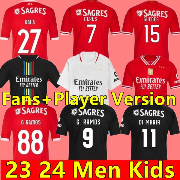 

23 24 fans player version benfica soccer jerseys seferovic waldschmidt pizzi rafa darwin g.ramos 2023 2024 home away men kids kit football s, Black;yellow