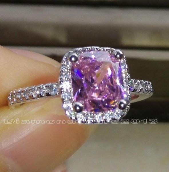 

size 5678910 fashion jewelry 925 sterling silver pink cushion cut handmade z gem women wedding ring for love3218951