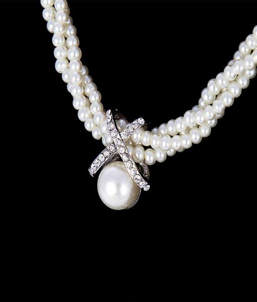 

white pearl choker necklace classic three layers beads chain graceful necklaces colares femininos for elegant women8684847, Silver