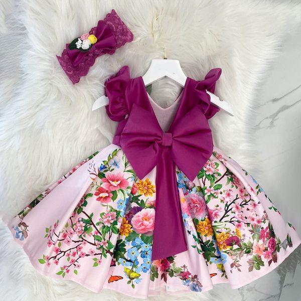 

girl's dresses baby girl fly sleeve party princess dresses for girls gown flower 1st birthday wedding bow evening kids clothes children, Red;yellow