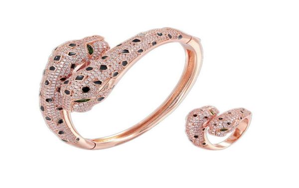 

2021 fashion animal bangle aggressive personality double headed leopard bracelet with zircon inlaid in copper designer jewelry wom4913184, Black