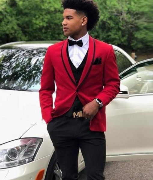 

red men 3 piece suit men wedding tuxedos shawl lapel bridegroom groomsmen suits men business party prom blazerjacketpants tiev1959980, Black;gray