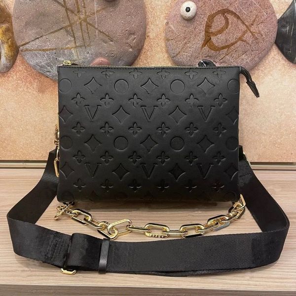 

crossbody bags chain shoulder women handbag purse coussin pouch m57790 wide straps embossing fashion letters removable straps