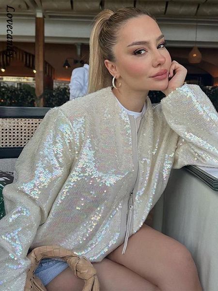 

womens jackets sequins glitter zipper jackets for women elegant shinny long sleeve o neck coats spring ladies streetwear fashion jackets 230, Black;brown