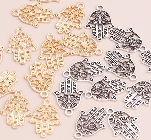 

50pcs vintage hamsa hand charms fit jewelry makings lucky fatima metal zinc alloy handmade diy charms making2368622, Bronze;silver