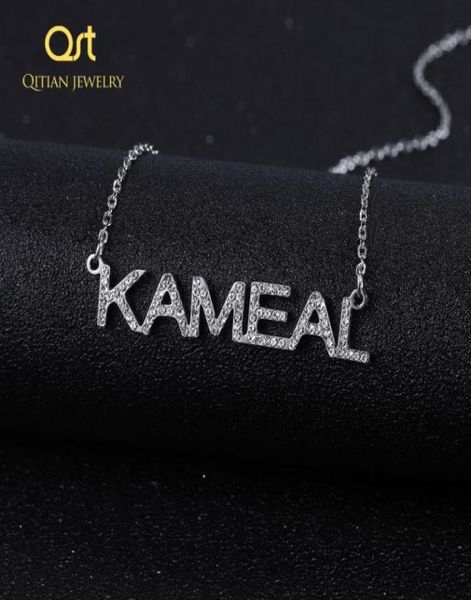 

personalized iced out zirconia letters necklace custom name pendant crystal stainless steel choker do not fade jewelry womengift3207285, Silver