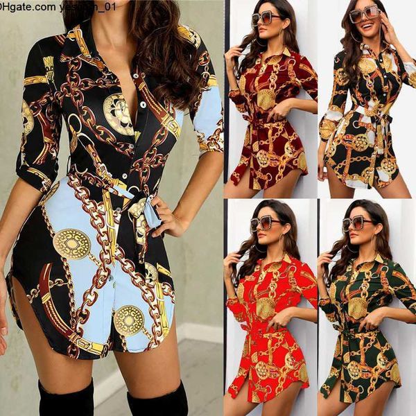 

blouses women middle sleeve chain print elegant dresses casual blusas chemise female, White