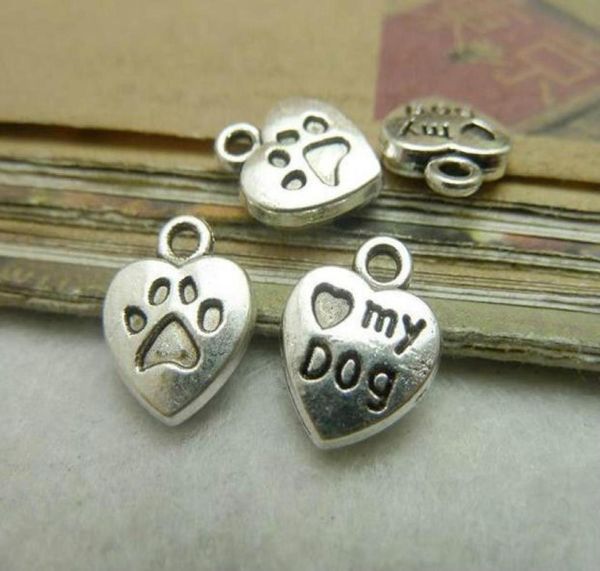 

200pcs 10x13mm antique bronze silver mini heart love my dog charms pendant 8247734