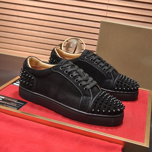 

red rubber sole spikes shoes flat spike sneaker casual studs tennis shoe platform studs trainer for men women high-quality 36-45, Black