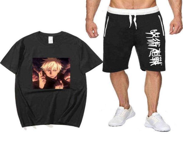 

2022 summer anime men039s sets jujutsu kaisen streetwear cotton tshirt sports shorts pantsuit t shirts sets sweatpants y2202085314481, White;black