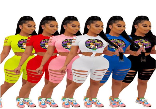 

women ripped tracksuits two piece sets summer clothing outfits sports swimwear tshirtsshort pants pocket slim jogger suit 47198518, Gray