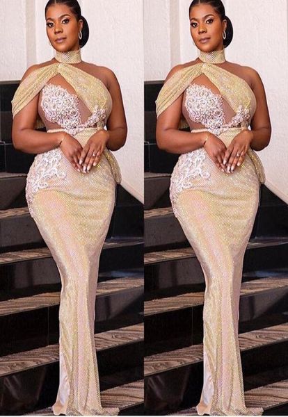 

2021 plus size arabic aso ebi gold sparkly prom dresses lace beaded sheath evening formal party second reception gowns dress 9612782, Black