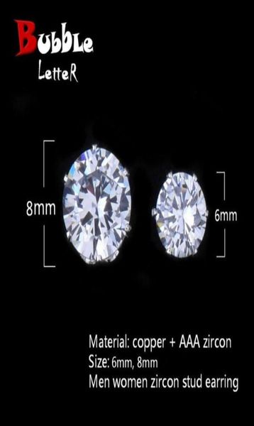 

6mm 8mm zircon cz round stud earrings hip hop jewelry men copper material iced bling pushback343a4335845, Golden;silver