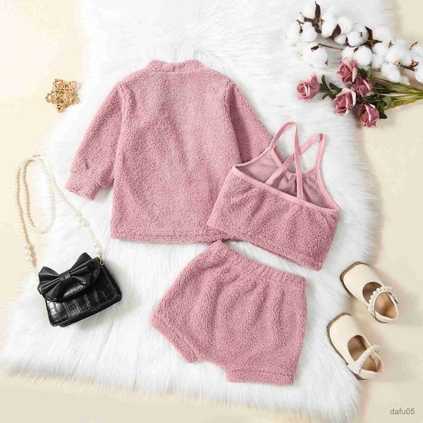 

clothing sets kids infant baby girls fall outfit long sleeve open front jacket with camisole and shorts clothing set r230815, White