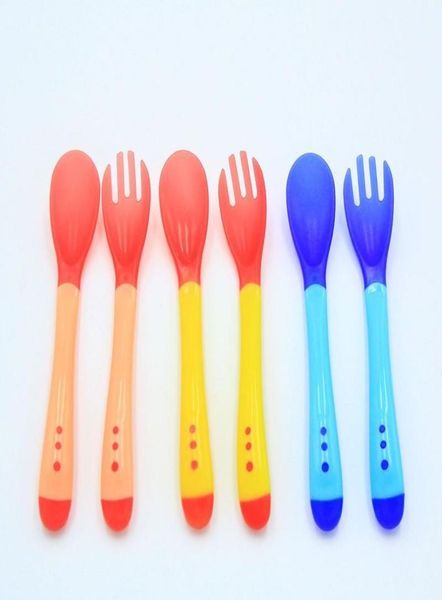 

baby temperature sensing spoon and fork safety feeding flatware baby feeder utensils feeding spoon tableware c0253748690