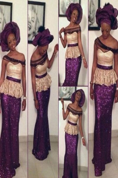 

light gold and purple sequined evening gowns off shoulder black girl mermaid prom dresses peplum cocktail formal party vestid9500232