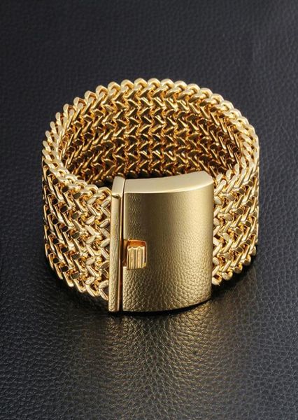 

30mm wide 22cm length men039s bracelet never fade gold color thick stainless steel bracelet men bangles jewelry armband6808395, Black