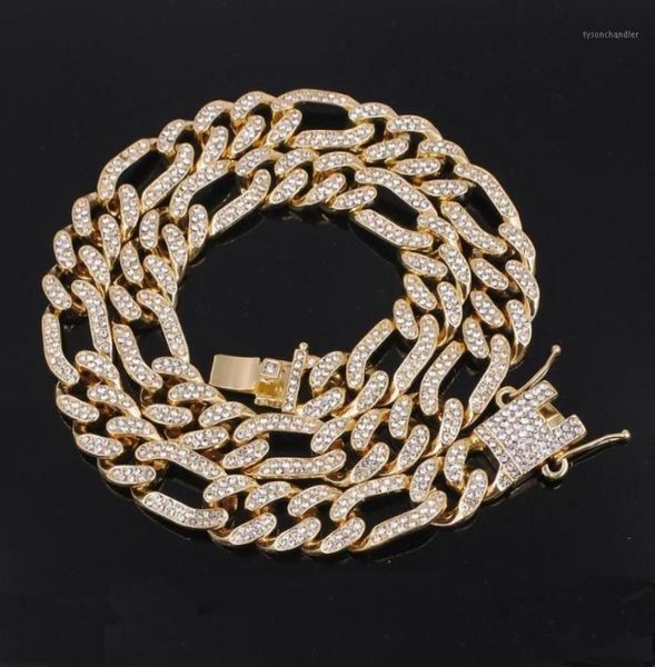 

chains men039s hip hop miami cuban link chain gold silver color 13mm crystal figaro necklace iced out fashion jewelry rapper us3359895