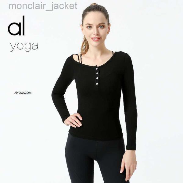 

t shirt desginer alos yoga originautumn and winter clothes long sleeved women's nude tight sports running fitness sportswear, White