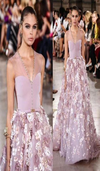 

georges hobeika 2017 evening dresses wear sleeveless 3dfloral appliques sheer v neck crystal party gowns beads sweep train red ca99692973, Black;red