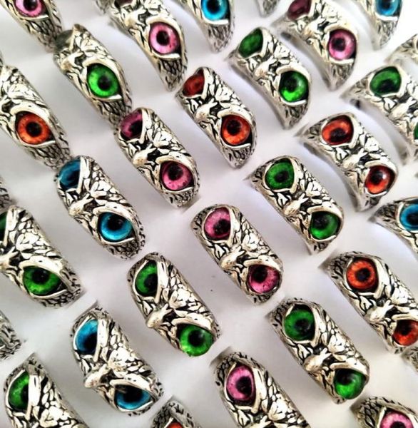 

30pcslot new retro cute men and women charm punk owl ring vintage multicolor eyes creative jewelry party gift favor2038873, Silver