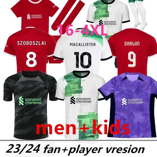 

23 24 soccer jerseys fan player version gakpo darwin 2023 luis diaz alexander arnold football kit mac allister szoboszlai kids uniform a.bec, Black;yellow