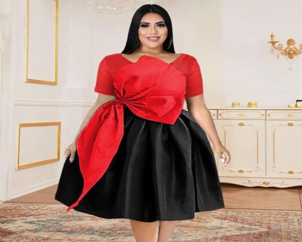 

casual dresses big bow shiny black red patchwork ball gowns dress short sleeve o neck loose a line christmas evening party5193241, Black;gray